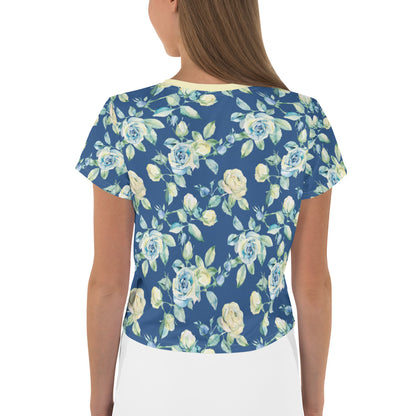 Blue Light Flower Vintage Cottagecore-Inspired Crop Tee