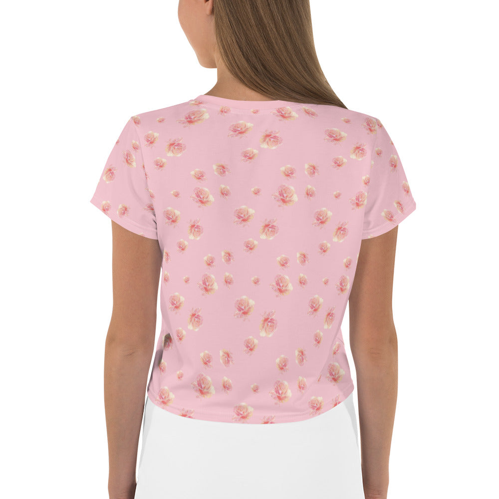 Pink Honey Rose Vintage Cottagecore-Inspired Crop Tee