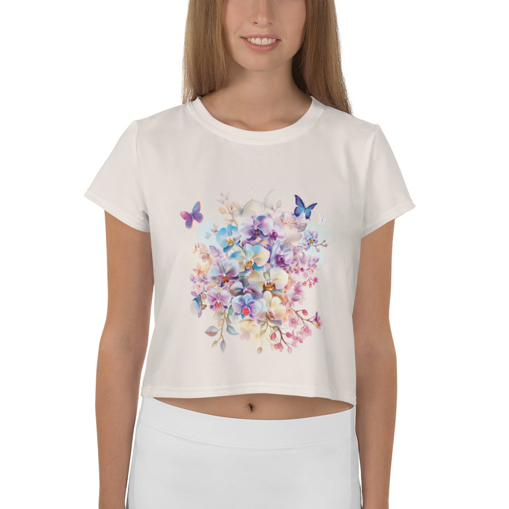 Orchid Butterfly Dream Vintage Cottagecore-Inspired Crop Tee