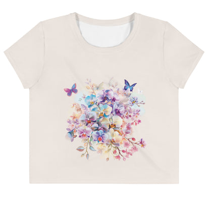 Orchid Butterfly Dream Vintage Cottagecore-Inspired Crop Tee