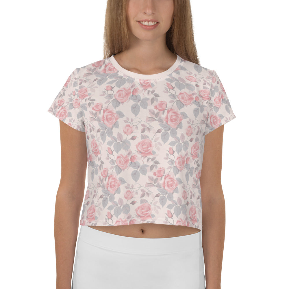 Cute Rose Vintage Cottagecore-Inspired Crop Tee