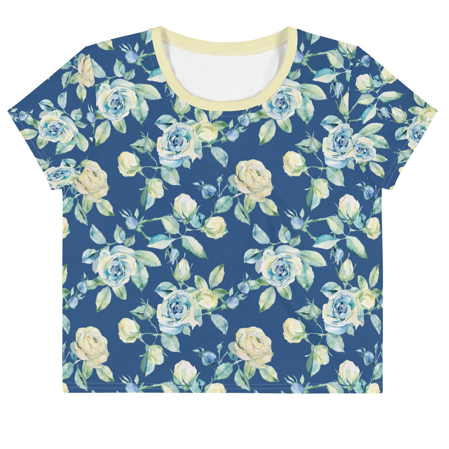 Blue Light Flower Vintage Cottagecore-Inspired Crop Tee