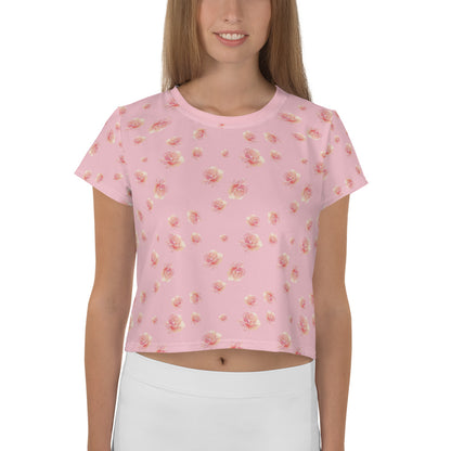 Pink Honey Rose Vintage Cottagecore-Inspired Crop Tee