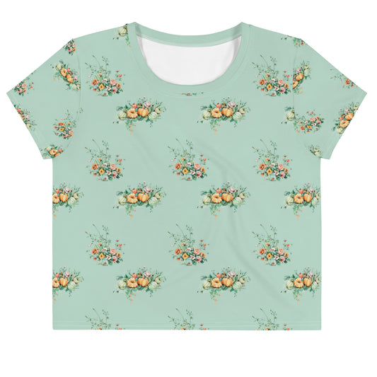 Vintage Floral Pumpkins Fall Cottagecore-Inspired Crop Tee