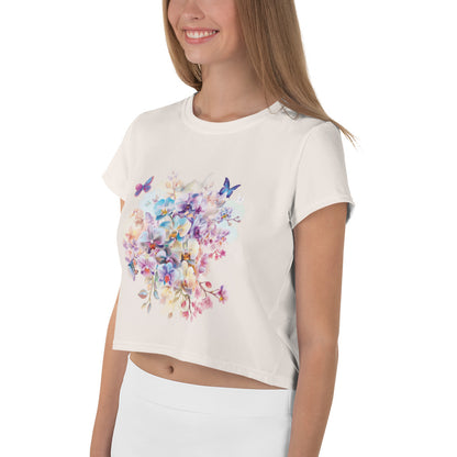 Orchid Butterfly Dream Vintage Cottagecore-Inspired Crop Tee