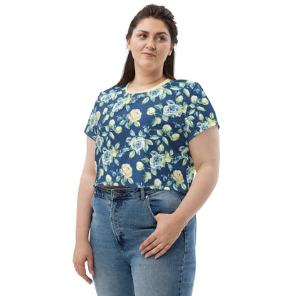 Blue Light Flower Vintage Cottagecore-Inspired Crop Tee