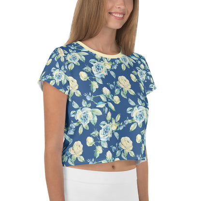 Blue Light Flower Vintage Cottagecore-Inspired Crop Tee