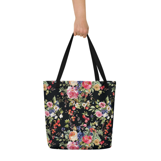 Mystic Flora Vintage Cottagecore-Inspired Large Tote Bag