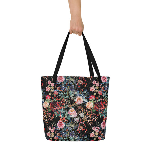 Magical Berry Harvest Vintage Cottagecore-Inspired Large Tote Bag