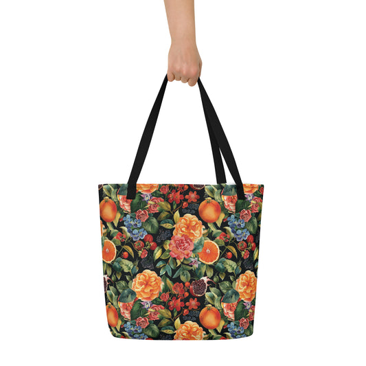 Orange Delight Vintage Cottagecore-Inspired Large Tote Bag