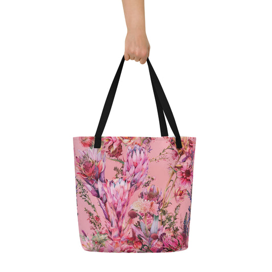 Pink Forest Vintage Cottagecore-Inspired Large Tote Bag