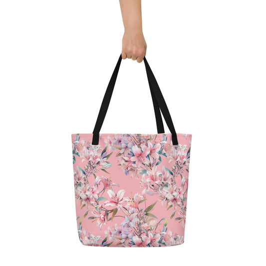 Pretty in Pink Vintage Cottagecore-Inspired Large Tote Bag