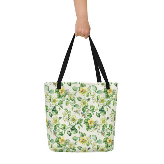 Lime Flower Harvest Vintage Cottagecore-Inspired Large Tote Bag