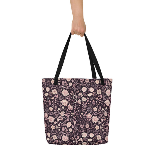 Petite Wild Flowers Vintage Cottagecore-Inspired Large Tote Bag