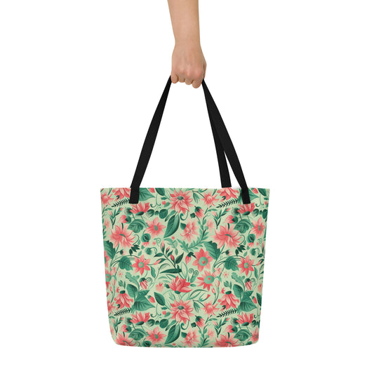 Watermelon Splash Vintage Cottagecore-Inspired Large Tote Bag