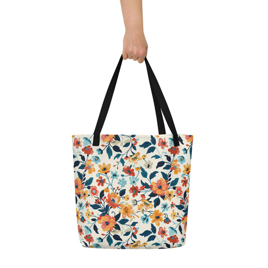 Basic Floral Vintage Cottagecore-Inspired Large Tote Bag