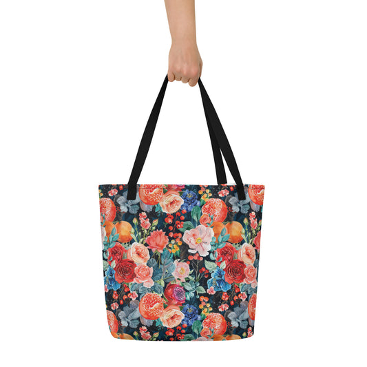 Floral Harvest Vintage Cottagecore-Inspired Large Tote Bag