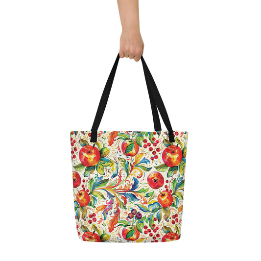 Autumnal Jacobean Vintage Cottagecore-Inspired Large Tote Bag