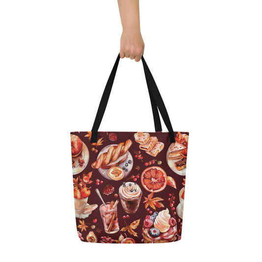 Autumn Tea Party Vintage Cottagecore-Inspired Large Tote Bag