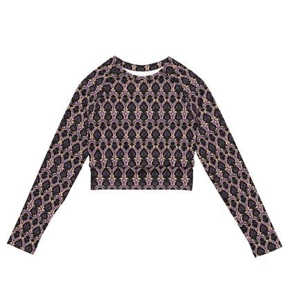 Victorian Filigree Dark Ambiance Long-Sleeve Crop Top