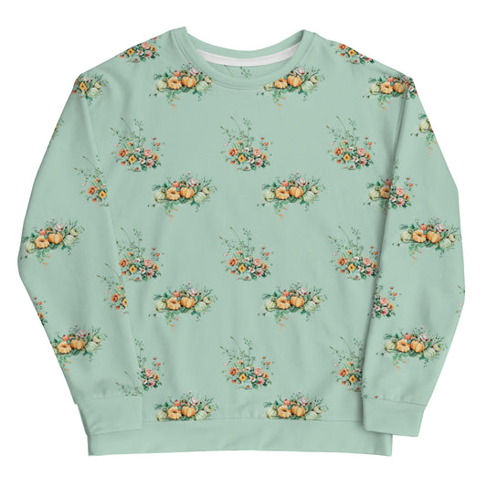 Vintage Floral Pumpkins Fall Cottagecore-Inspired Crewneck Sweater