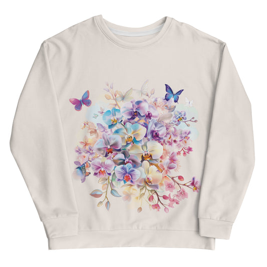 Orchid Butterfly Dream Vintage Cottagecore-Inspired Crewneck Sweater