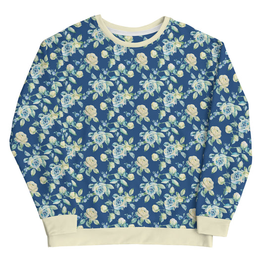 Blue Light Flower Vintage Cottagecore-Inspired Crewneck Sweater