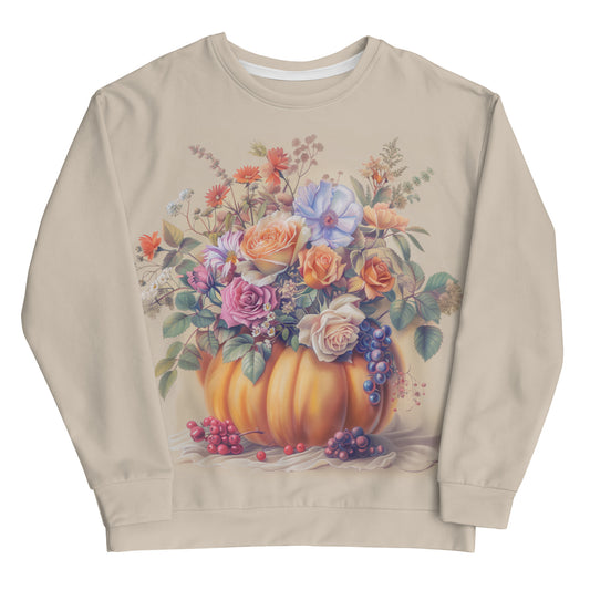 Pumpkin Floral Arrangement Fall Cottagecore-Inspired Crewneck Sweater