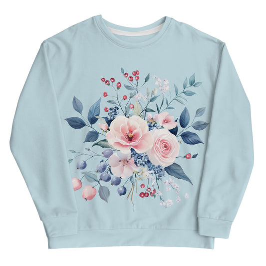 Baby Blue Elegance Vintage Cottagecore-Inspired Crewneck Sweater