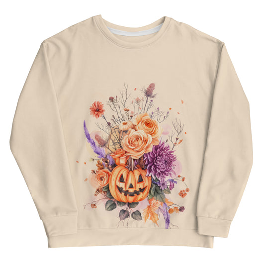 Floral Pumpkin Halloween Cottagecore-Inspired Sweater