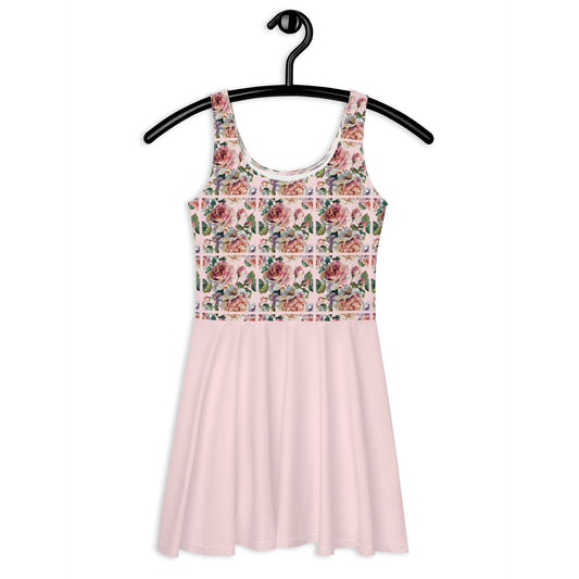 Pink Ink Floral Bloom Vintage Cottagecore-Inspired Dress