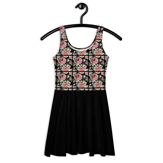 Noir Ink Floral Bloom Vintage Cottagecore-Inspired Dress