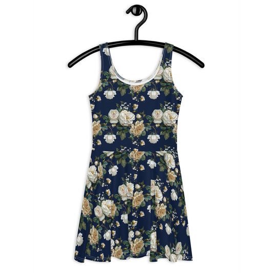 Navy Midnight Petal Vintage Cottagecore-Inspired Dress