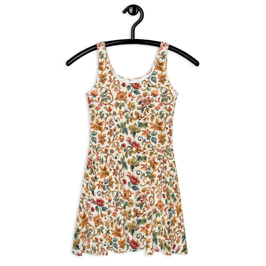 Jacobean Floral Cream Fall Cottagecore-Inspired Dress