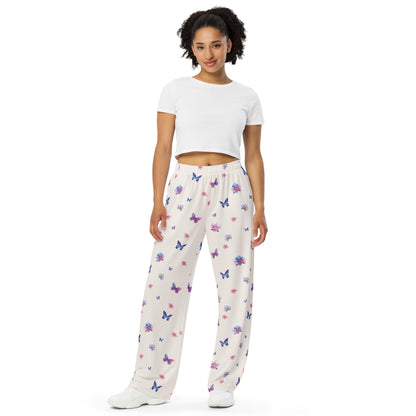 Orchid Butterfly Dream Vintage Cottagecore-Inspired Drawstring Waist Pants