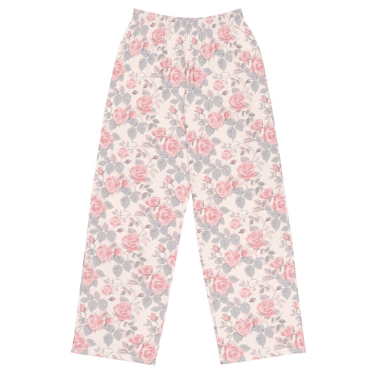 Cute Rose Vintage Cottagecore-Inspired Drawstring Waist Pants