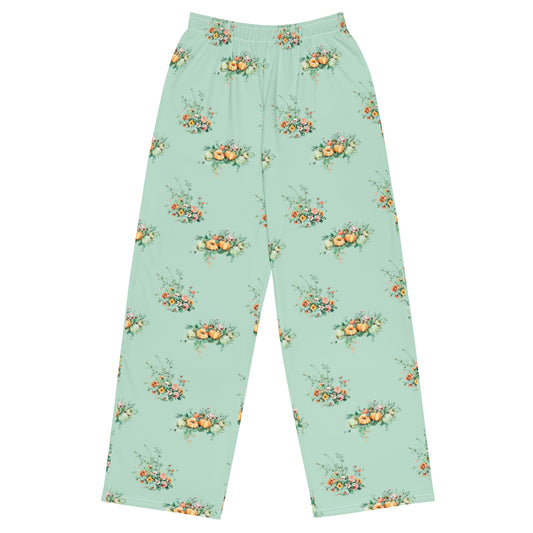 Vintage Floral Pumpkins Fall Cottagecore-Inspired Drawstring Waist Pants