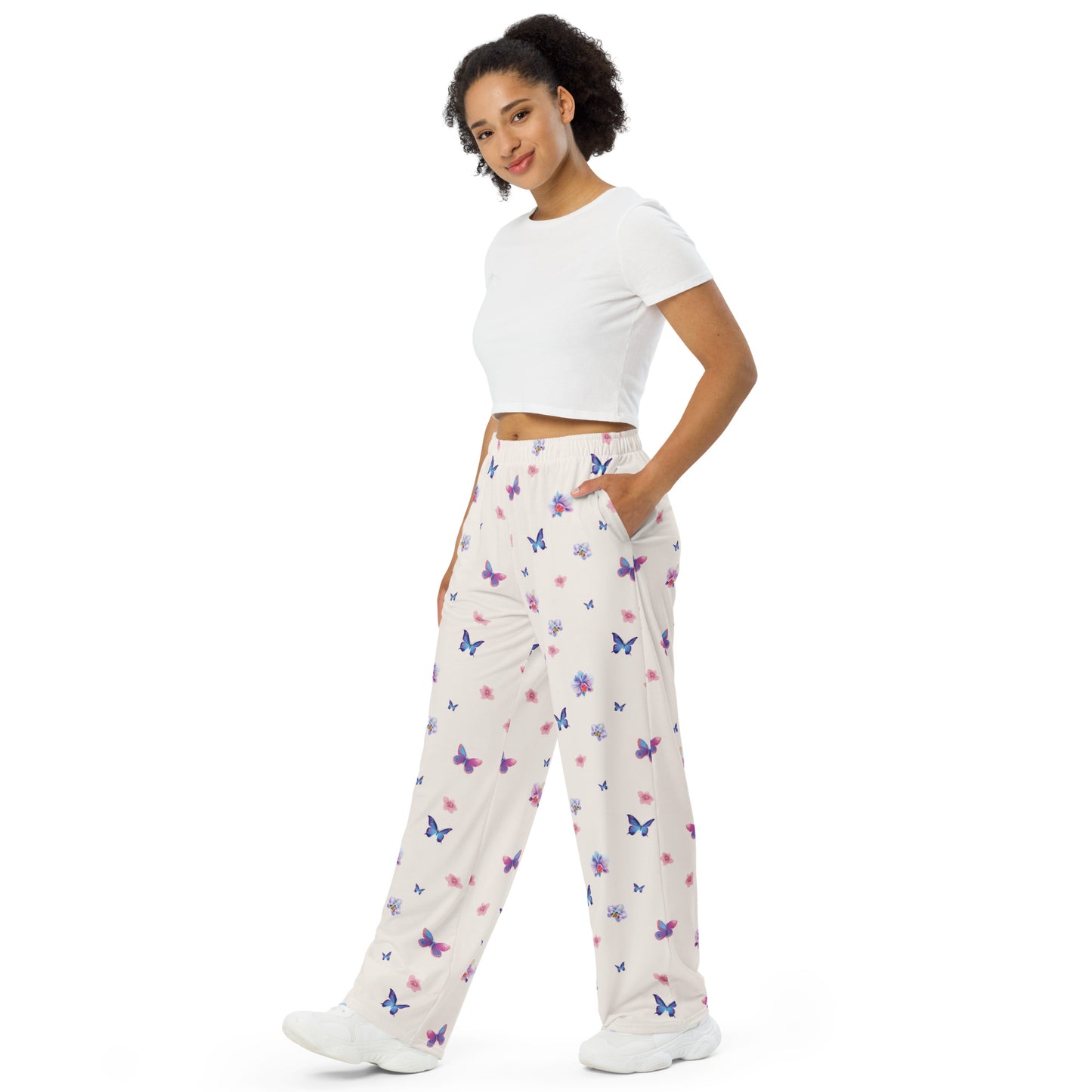 Orchid Butterfly Dream Vintage Cottagecore-Inspired Drawstring Waist Pants