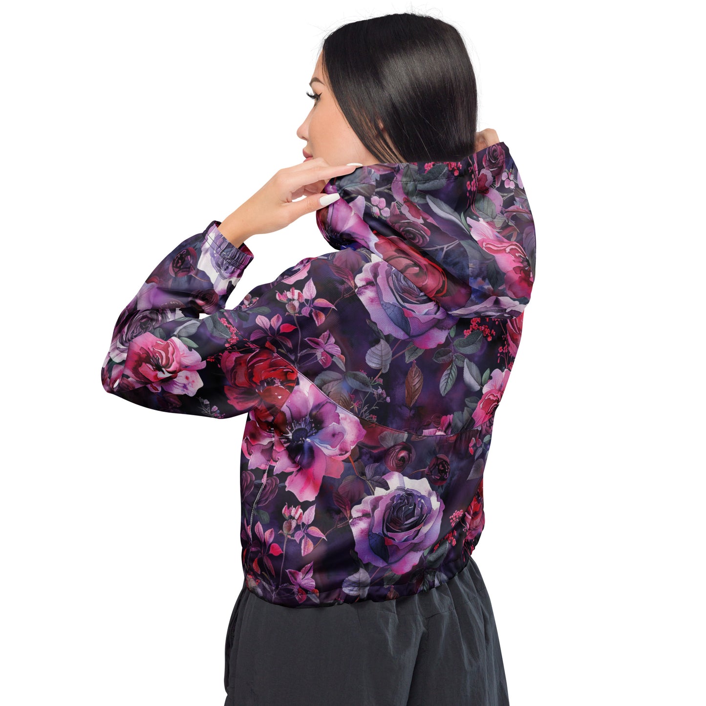 Midnight Rose Dark Ambiance Cropped Windbreaker