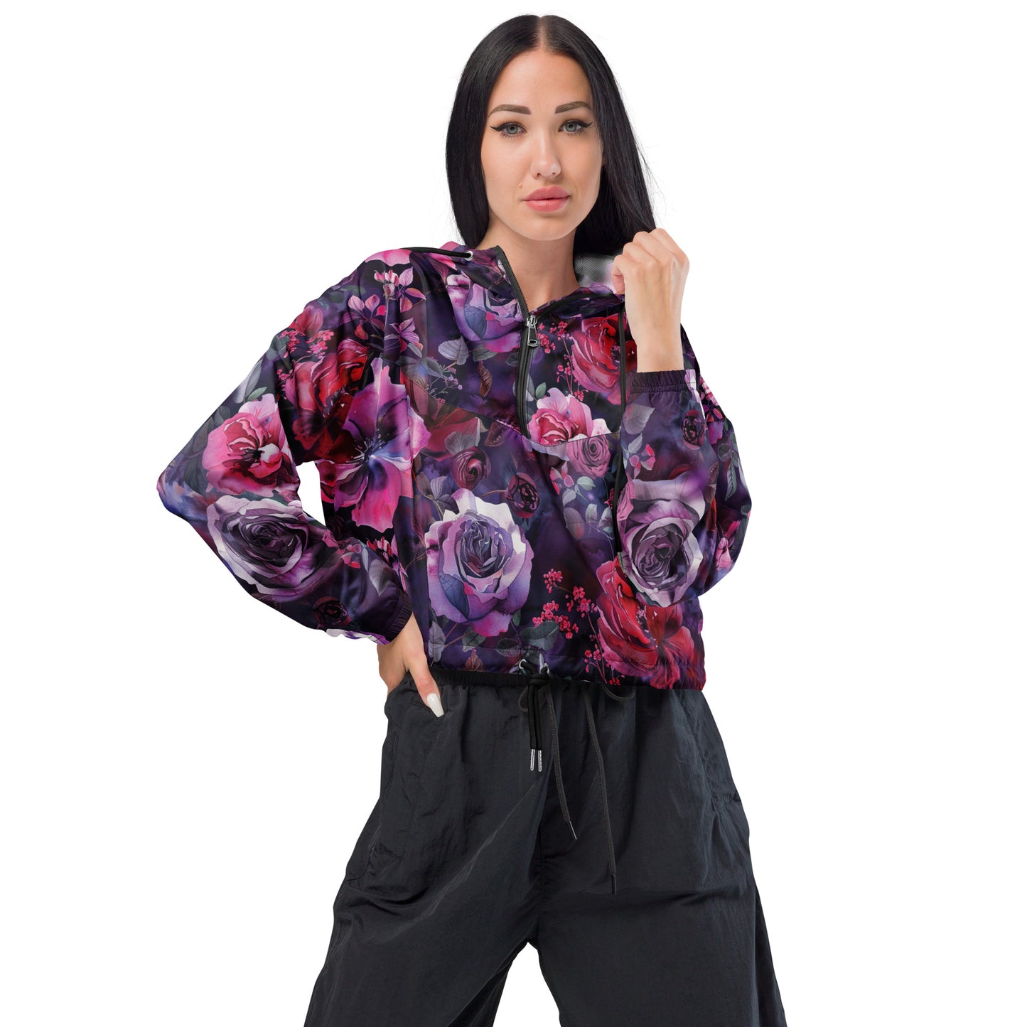 Midnight Rose Dark Ambiance Cropped Windbreaker