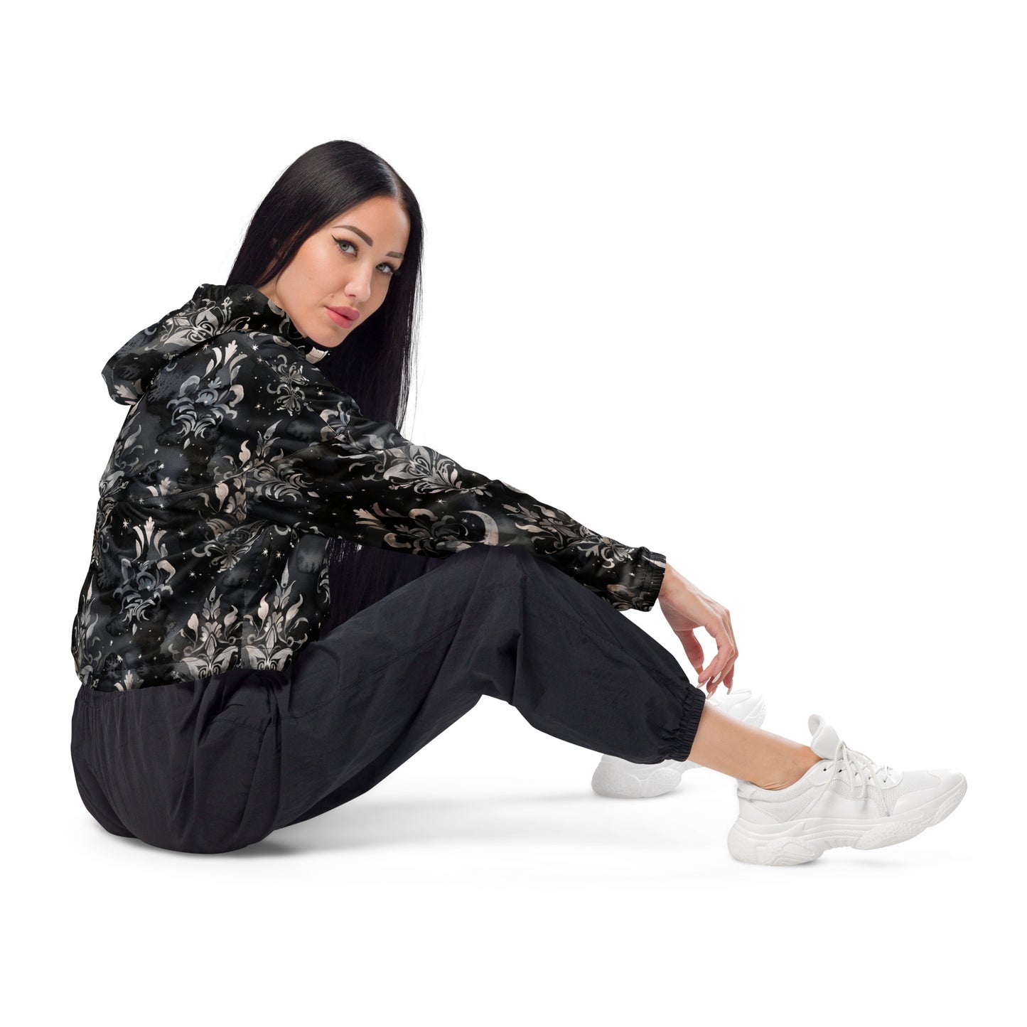 Black Magic Damask Dark Ambiance Cropped Windbreaker