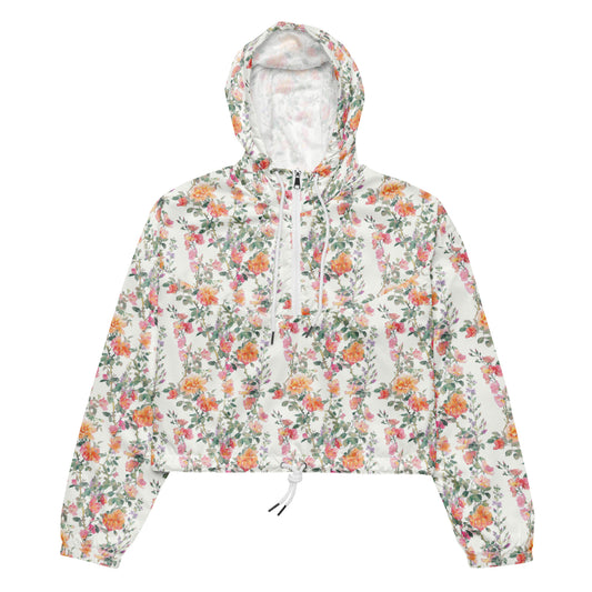 Rose Radiance Vintage Cottagecore-Inspired Cropped Windbreaker