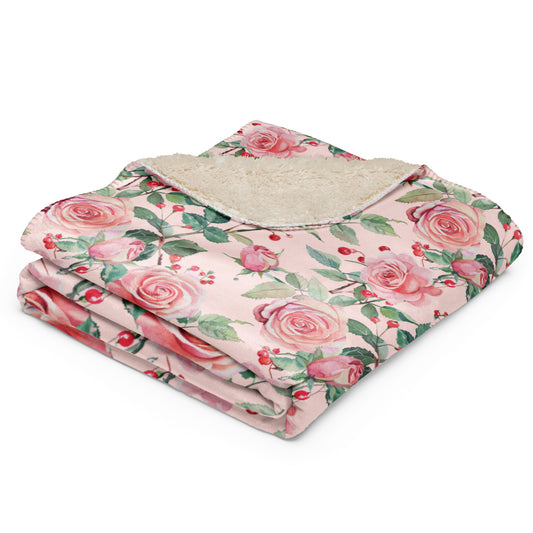 Rosie's Pink Delight Vintage Cottagecore-Inspired Sherpa Blanket