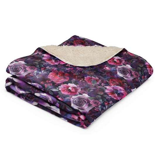 Shadowed Rose Embrace Vintage Cottagecore-Inspired Sherpa Blanket