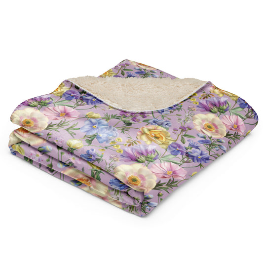 Lilac Wild Flower Garden Vintage Cottagecore-Inspired Sherpa Blanket