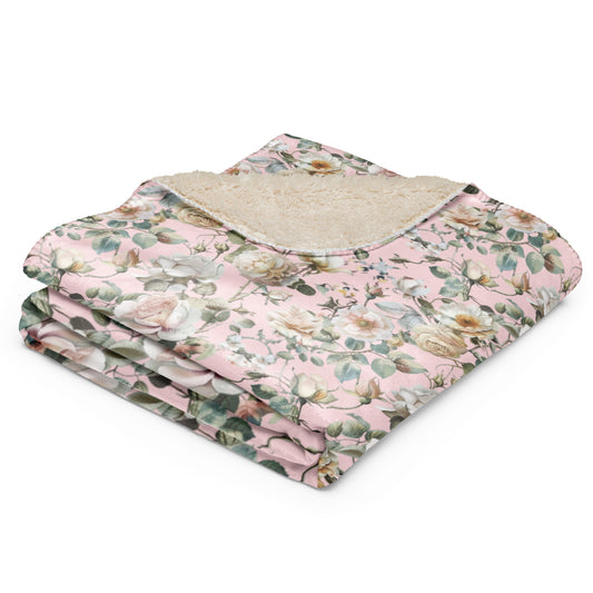 Pink Petal Vintage Cottagecore-Inspired Sherpa Blanket